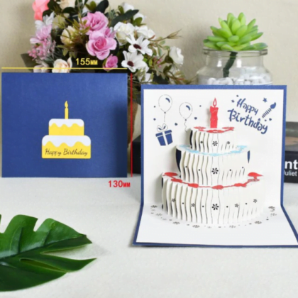 3D Pop Up Karte Geburtstag "Happy Birthday" Blau mit LED & Musik