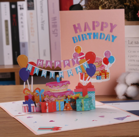 3D Pop Up Karte Geburtstag «Kuchen & Geschenke»